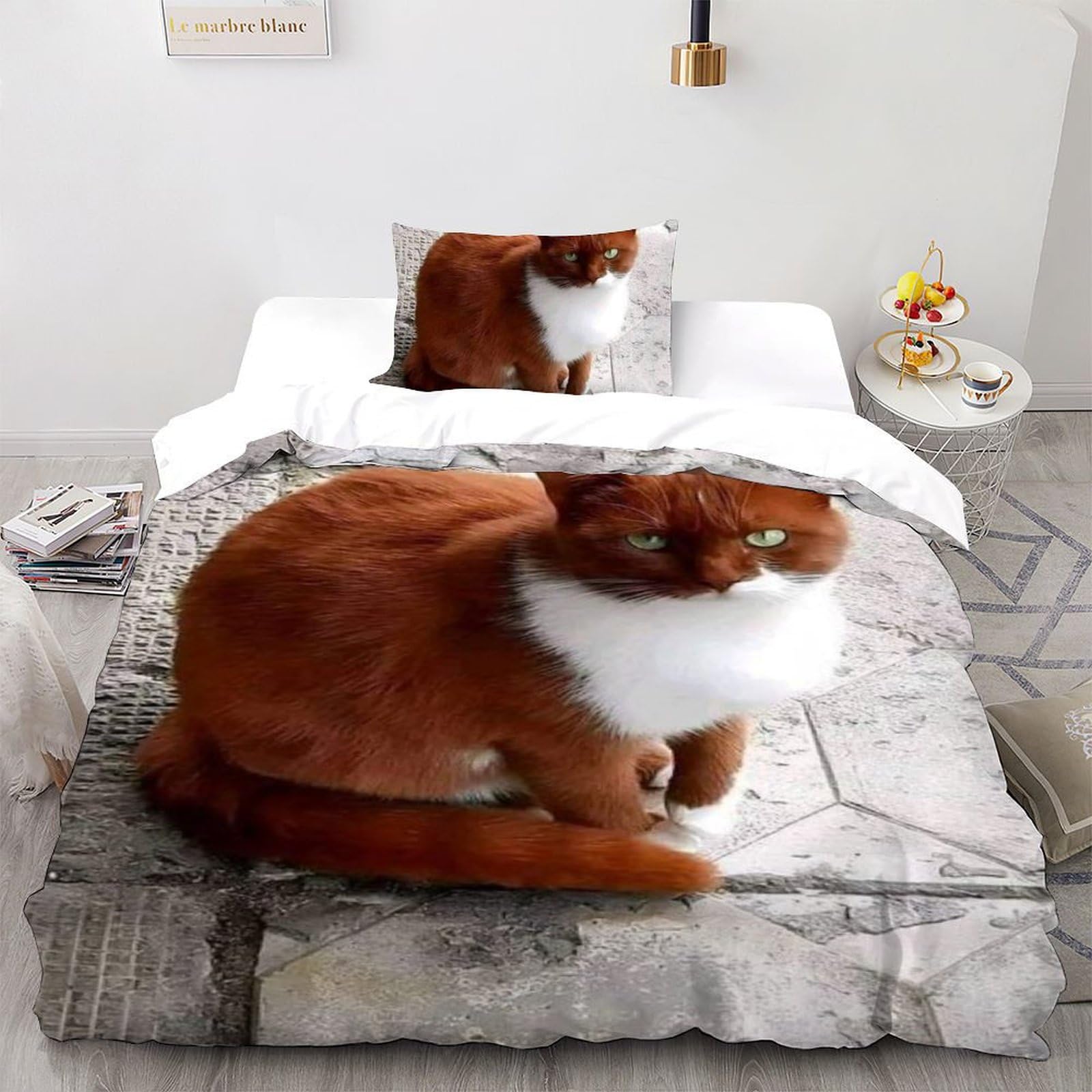 Housse de couette 3D animaux imprimé en microfibre douce parure 135x200cm avec taies d'oreiller