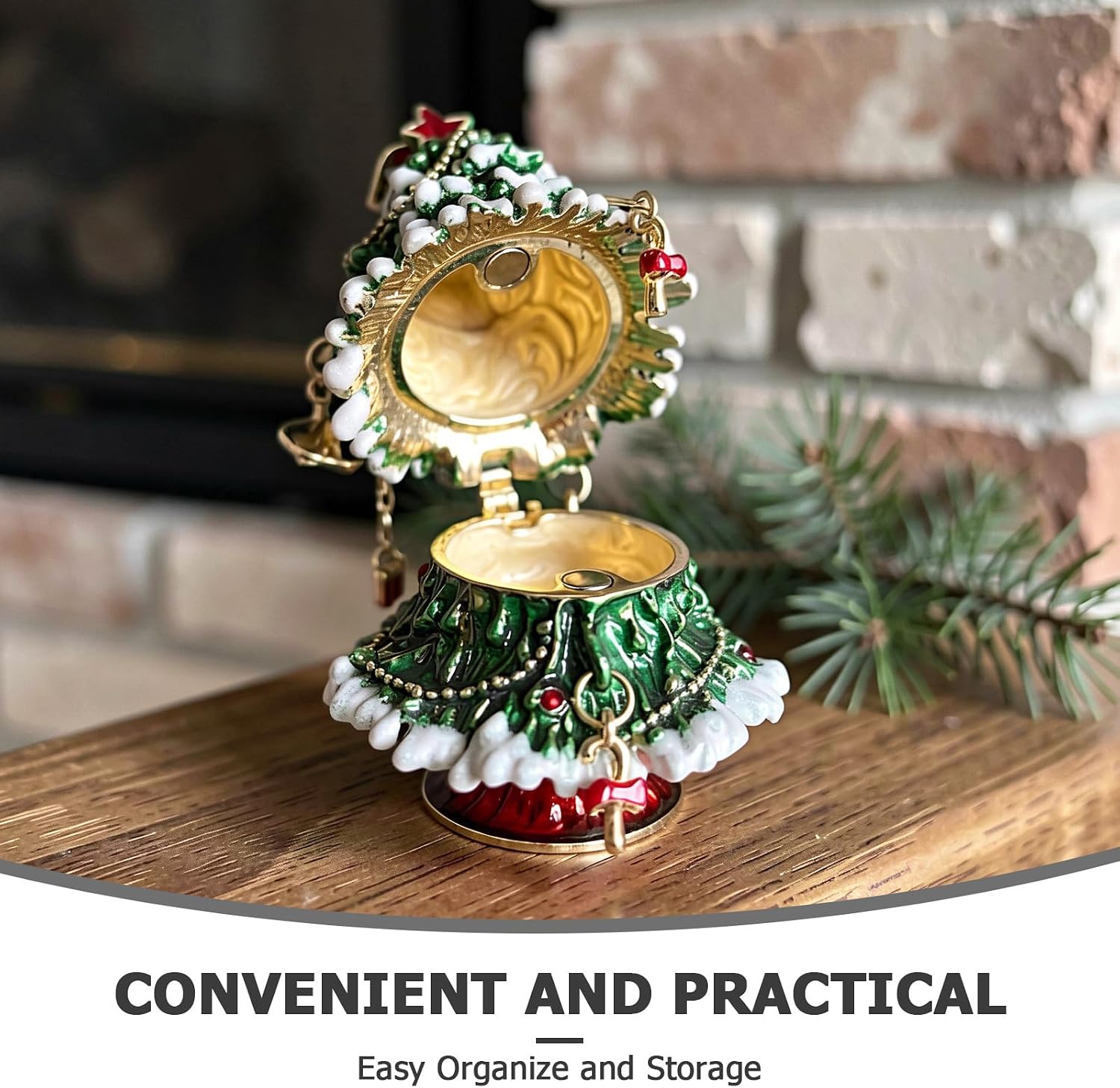 TEHAUX Small Christmas Tree Trinket Box, Holiday Decorative Container image 3
