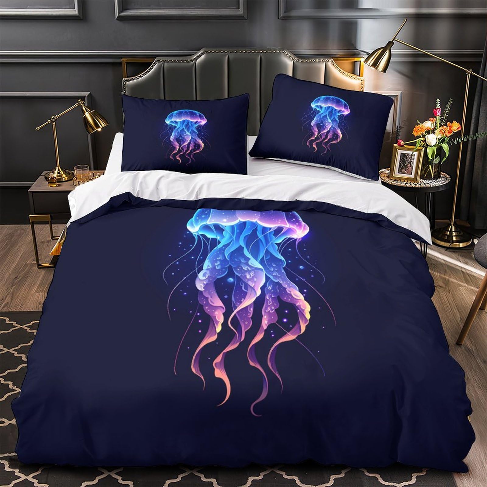 Housse de couette méduse lumineuse 140x200 parure de lit microfibre 3D garçon single