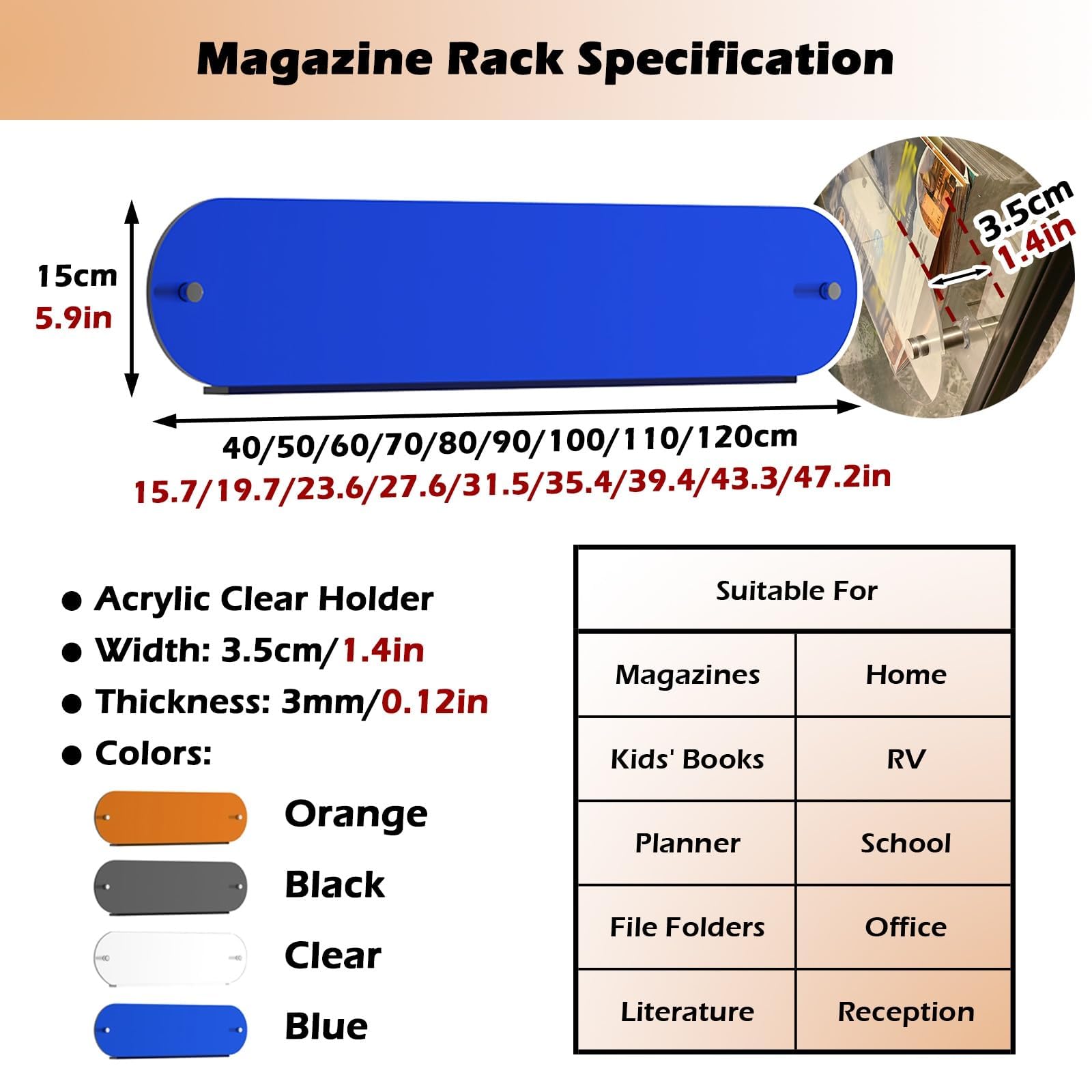 Estante De AcríLico Transparente para Discos De Vinilo, Revistero De Pared, Estante Colgante para Discos, Expositor De Folletos, para BañO, Oficina, Caravana