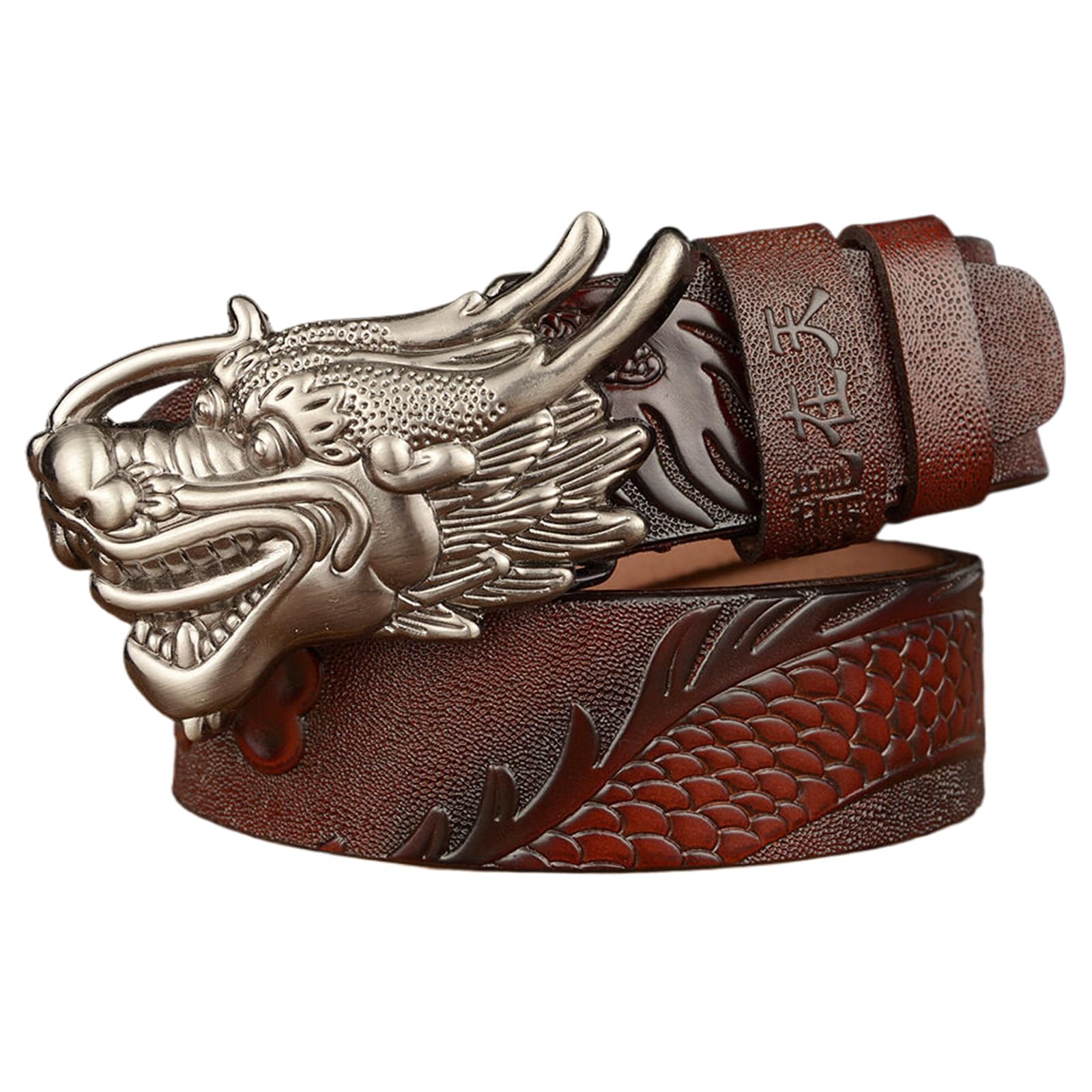 BDAYEK Men's Belt Western Cowboy Belt Men's Leather Novelty Tap Trouser for Jeans Pants(Red,120Cm/47.3'')
