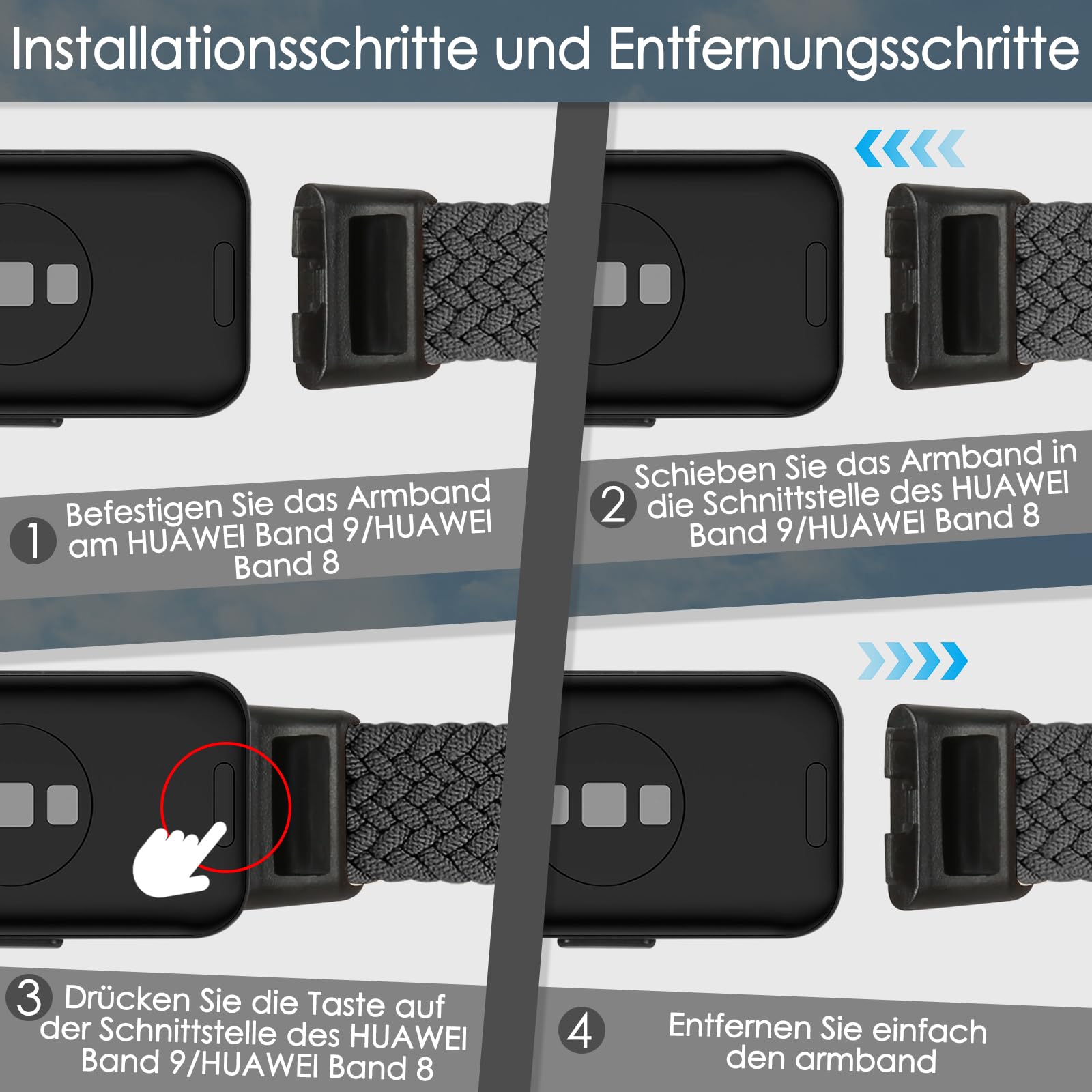 Ersatzarmband Für Huawei Band 10/9/8 – Geflochtenes Nylon, Verstellbare Metallschnalle – Schwarz, Elastisch & Wasserabweisend
