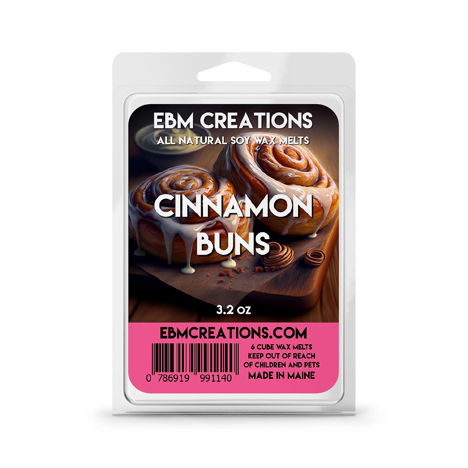 Cinnamon Buns - Scented All Natural Soy Wax Melts - 6 Cube Clamshell 3.2oz Highly Scented!