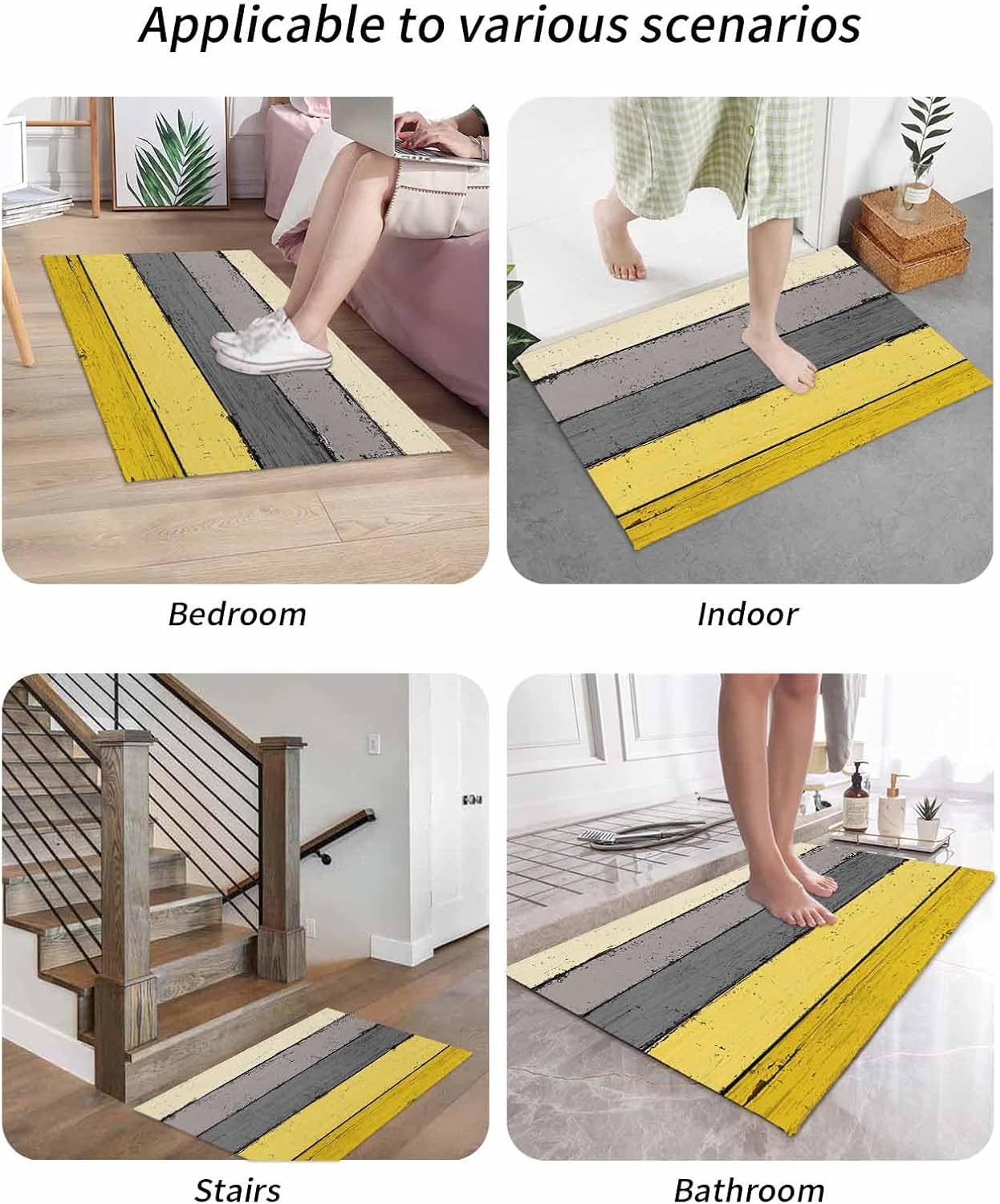 Farmhouse Front Door Mat, Non - Slip Absorbent Door Entry Mats, Wood Grain Doormats Indoor/Outdoor Entrance Small Rugs, Country Yellow Gray Rustic Doormat - Easy to Clean Floor Mats for Home 24x36 In