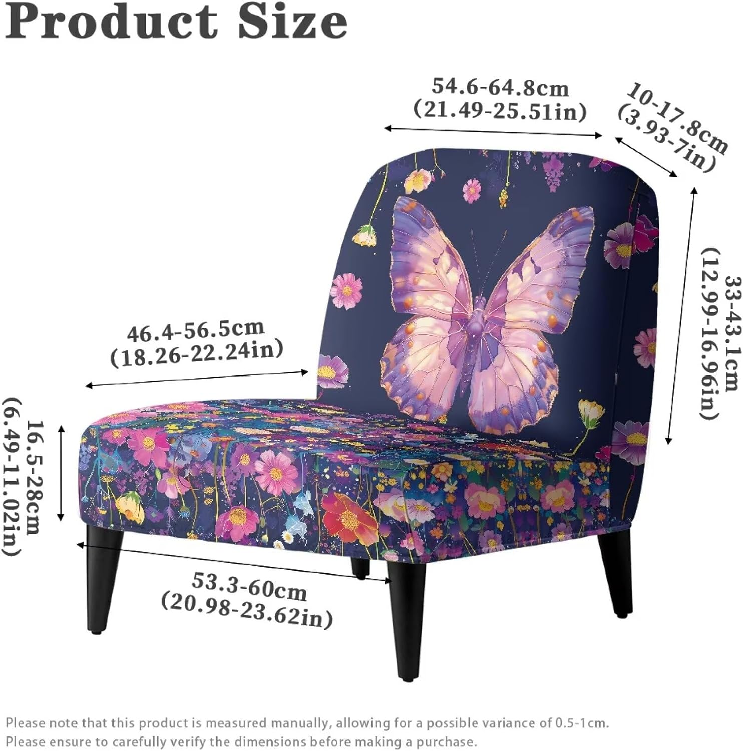 ZOUTAIRONG Purple Butterfly Armelss Accent Chair Cover Wahable Armless Slipper Chair Cover Stretchable Protective Cover Without Arms, Easy to Install
