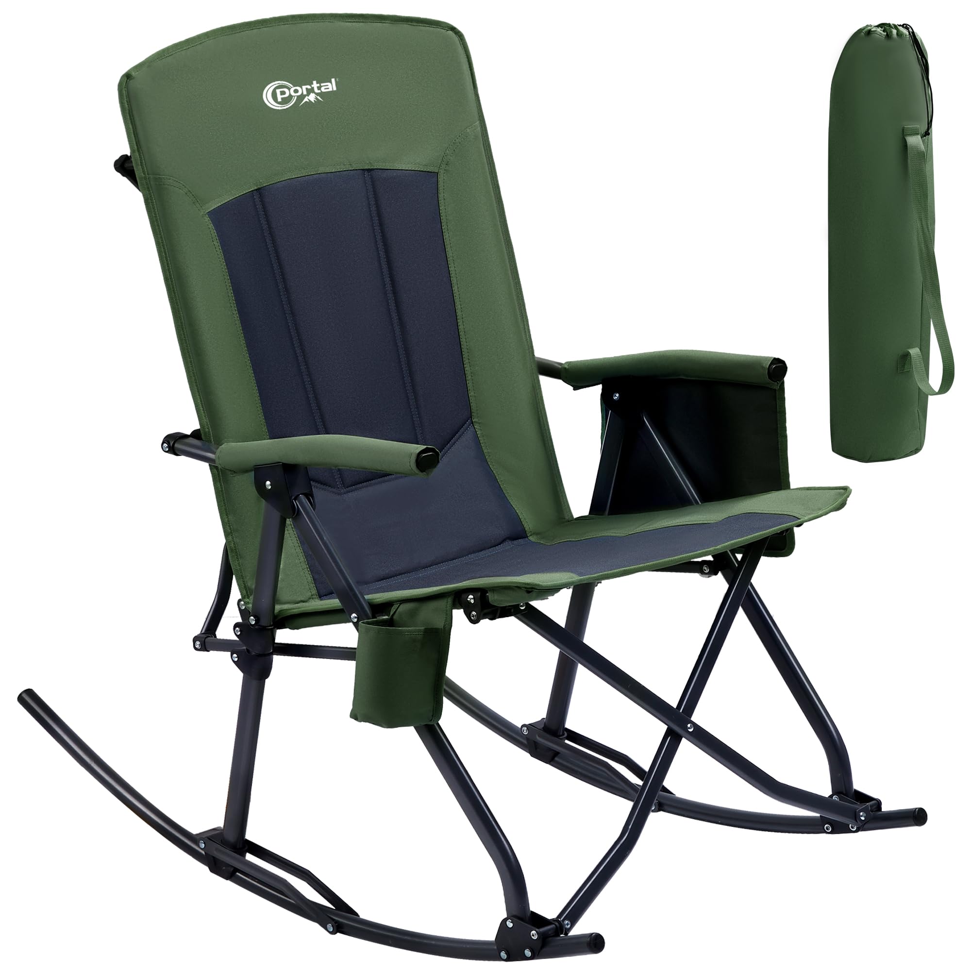 PORTAL Oversized Folding Rocking Camping Chair Portable Outdoor Rocker with High Back Hard Armrests Carry Bag, Supports 400 lbs