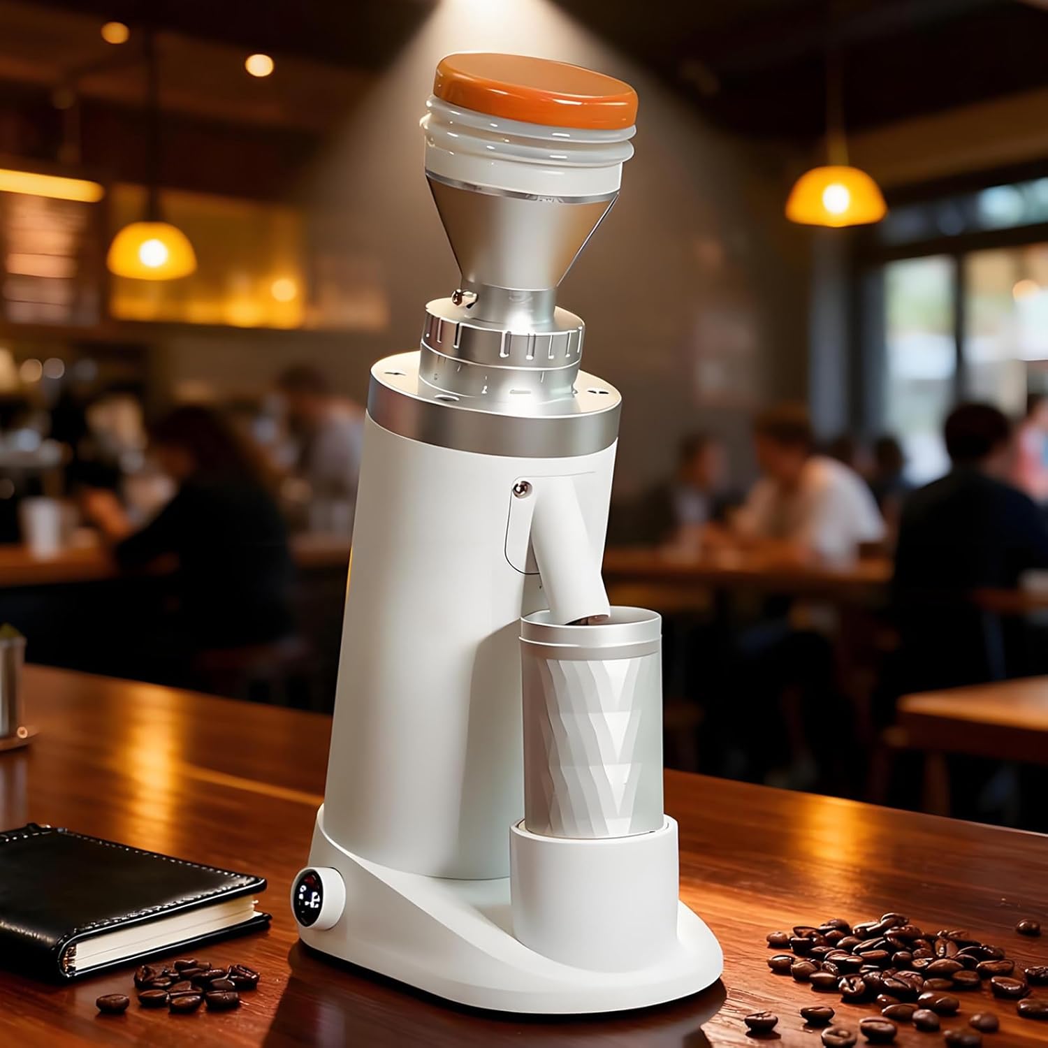 Single Dose Electric Coffee Bean Grinder,64 mm 63 mm Stainless Steel Burr,300-1500 RPM Control,for Espresso Drip Cold Brew French Press 63mm-White