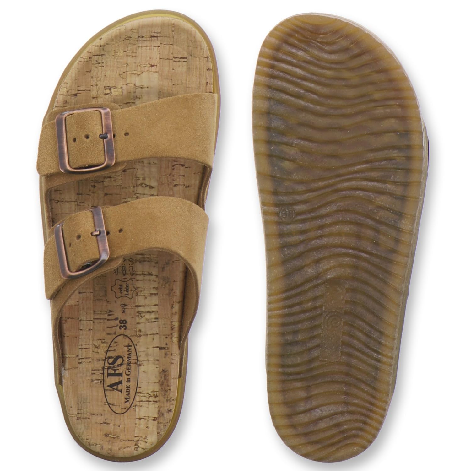 AFS-Schuhe 2400, ciabatte da donna alla moda in vera pelle, sandali estivi con grande fibbia, realizzati a mano in Germania