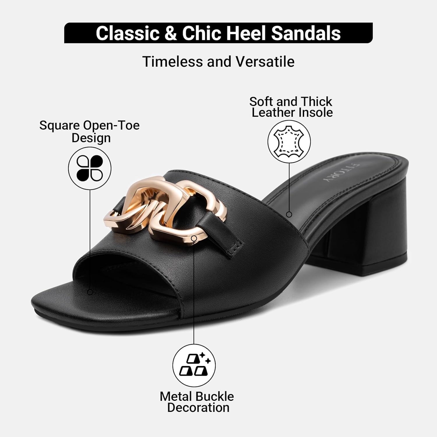 FITORY Womens Low Heel Sandals, Chunky Block Square Open Toe Slides 2026, Metal Chain Slip on Dressy Shoes for Party, Wedding and Daily Wear Size 6-11 - Image 2