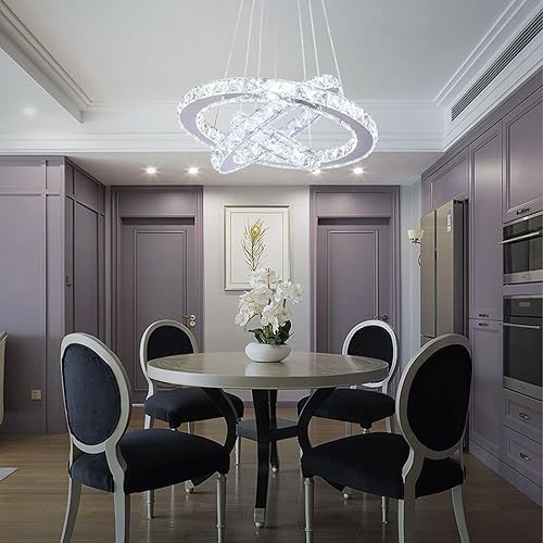 Miniatura 4 de Dixun - Candelabros LED regulables, lámpara de techo moderna, 3 anillos, ajustable, de acero inoxidable, lámpara colgante para dormitorio, sala de