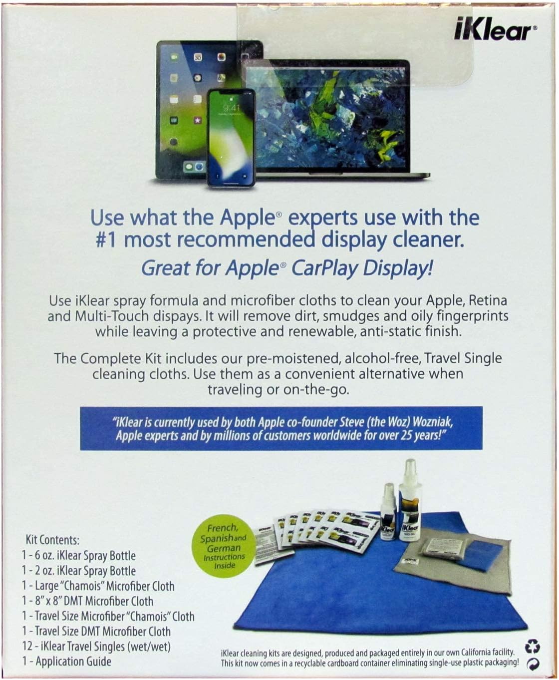 iK-26K Ultimate Tech Cleaning Kit Bundle - iKlear Spray Bottles, DMT Cloths, Chamois Cloths, and Travel Singles - Safe & Non-Toxic Made in USA image 3
