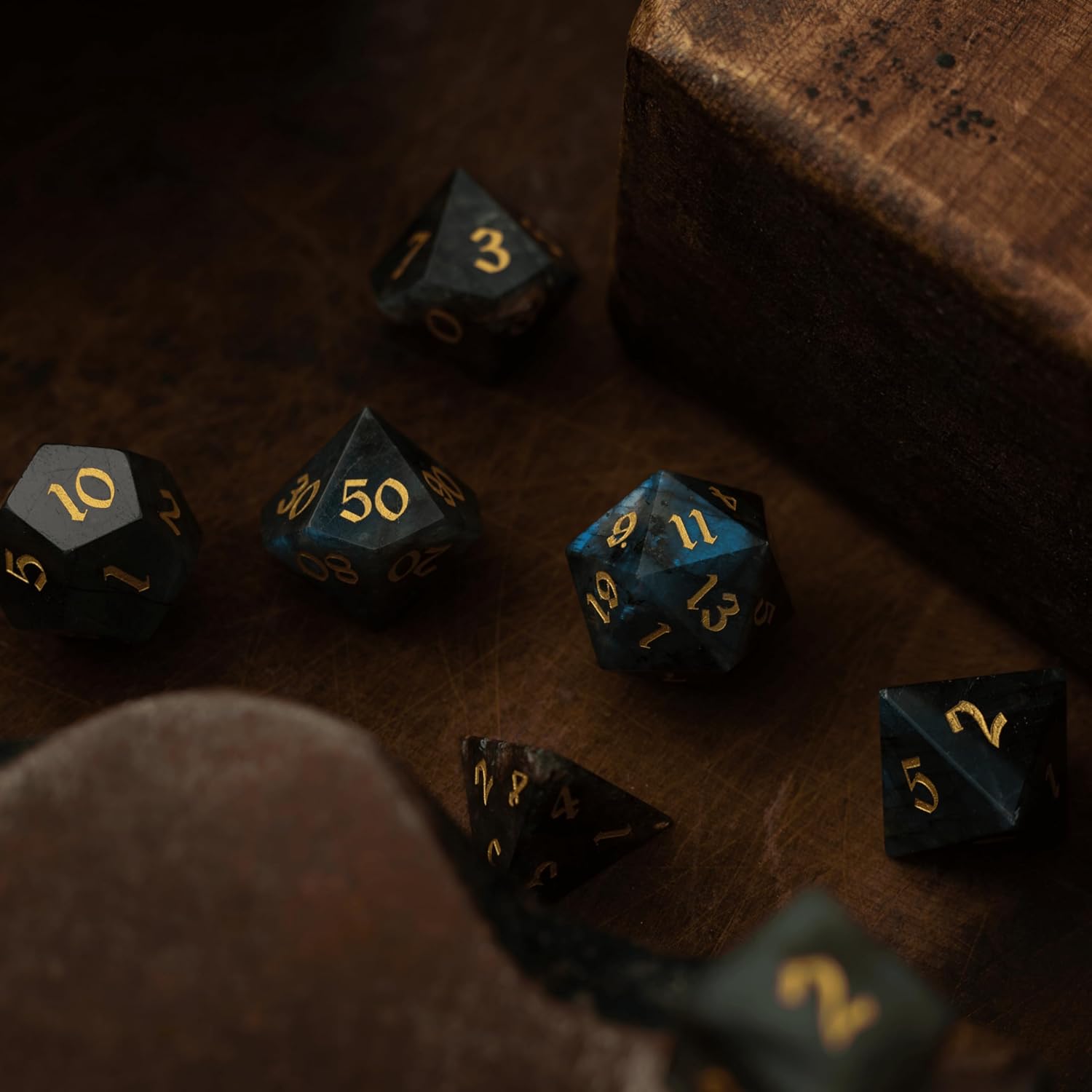 Labradorite Gemstone DND Dice Set, 7-Piece Natural Stone Polyhedral Dice for Dungeons and Dragons RPG Tabletop Games