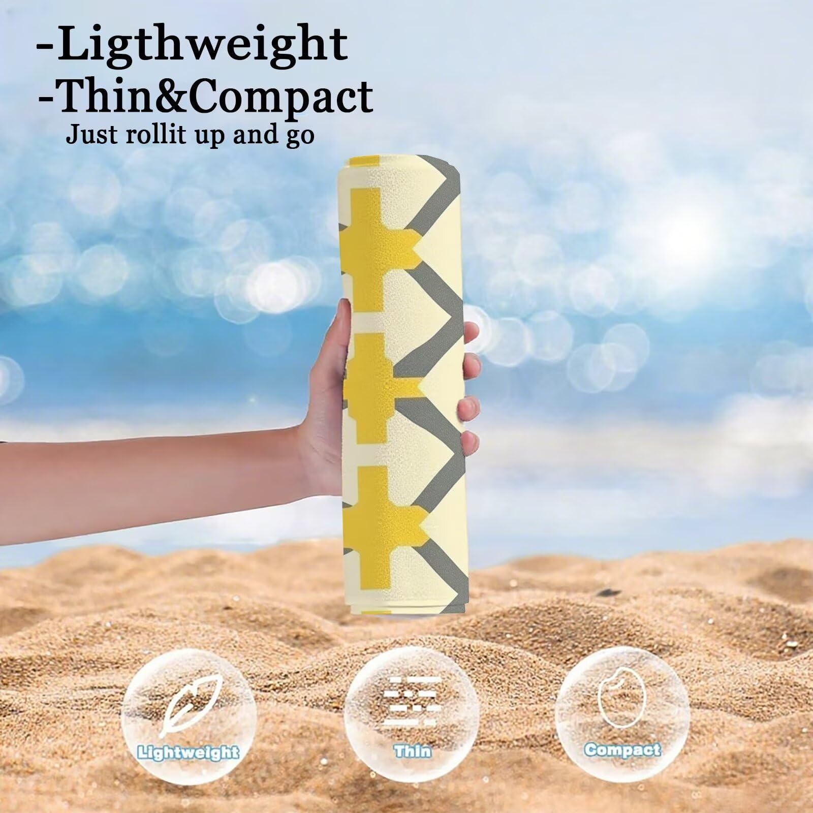 Toalla Microfibra Grande 100x200cm Toalla Playa Beige Toallas de Playa Secado Rapido, Toallas Bano con Bolsa, Beach Towel Sencillez Antiarena Ligeras para Piscina Viaje Yoga Gimnasio Deportes VQ-470