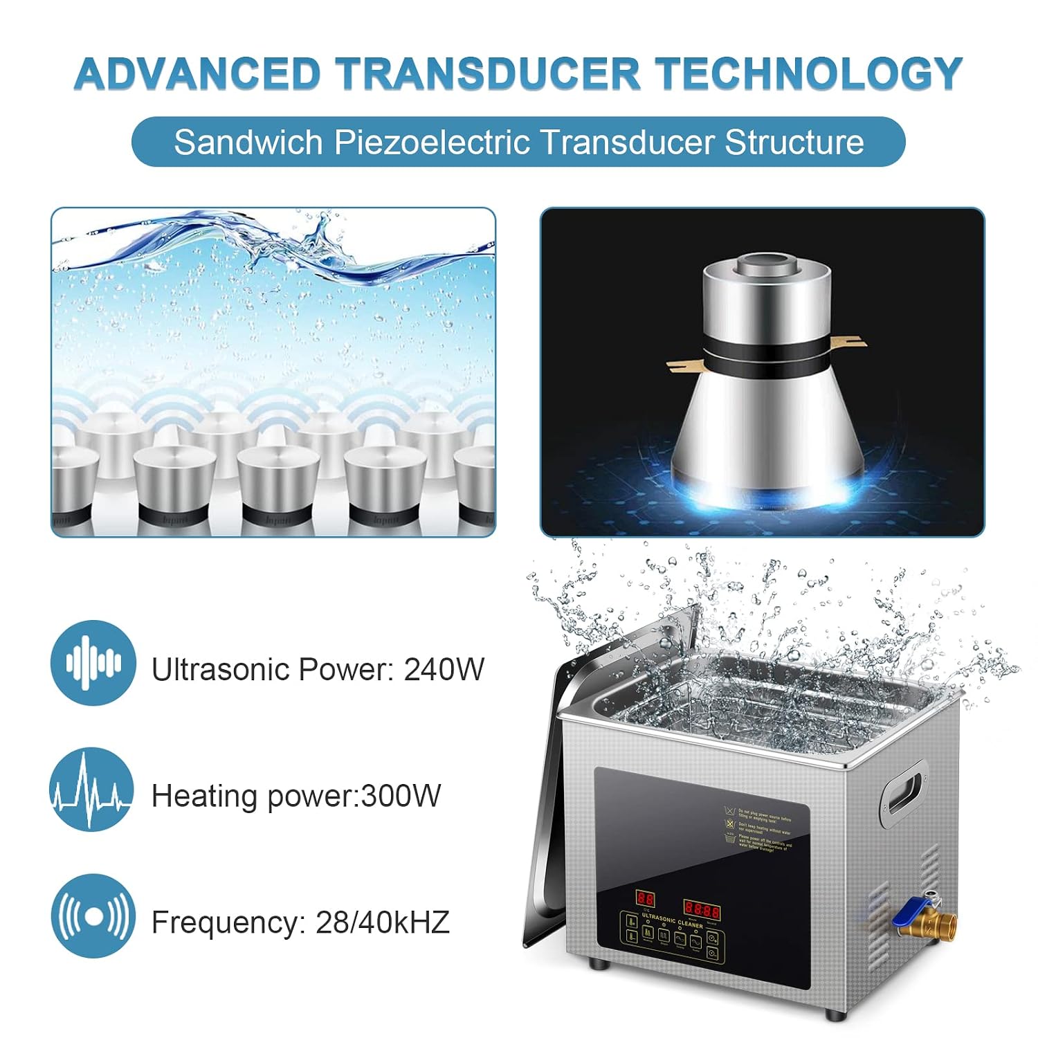 Dual Frequency ultrasonic Jewelry Cleaner Machine 10L lab Professional Ultra Sonic Glasses Cleaning hypersonic Heated Large Carburetor for Diamonds,Eyeglass,Ring,Food,Gun Parts,Watches,Denture