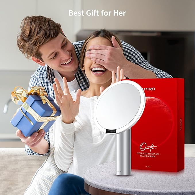 Espejo de Maquillaje LED 9" Recargable, Táctil, 3 Colores y 6 Brillos, Blanco miniatura 2