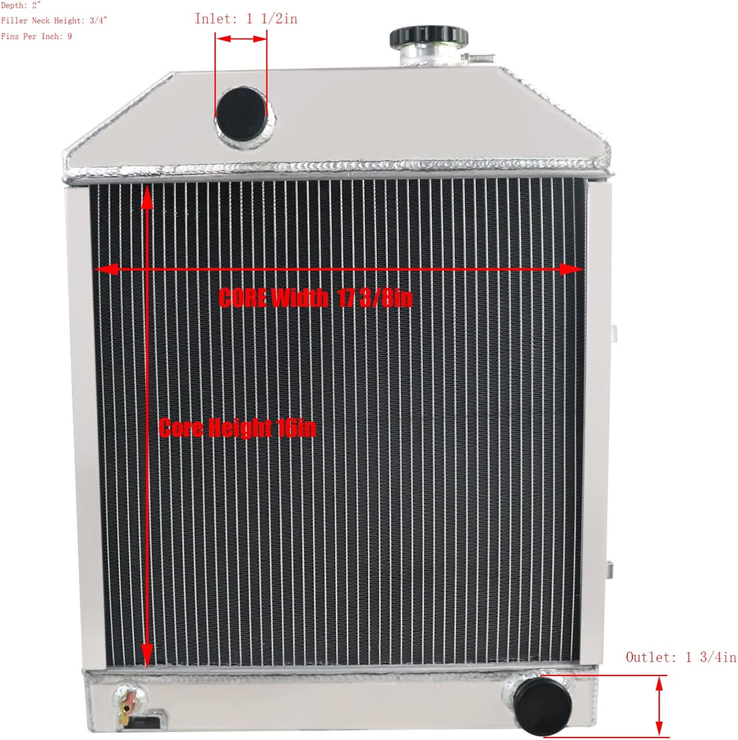 C7NN8005H Aluminum Tractor Radiator For Ford New Holland 2000 2600 3000 3600+ 4000 Aluminum 3 Row Radiators 230A, 231, 233, 234, 333, 334, 335, 420, 515, 530A, 531, 532