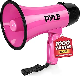 Portable Megaphone Speaker Siren Bullhorn - Compact and Battery Operated with 20 Watt Power, Microphone, 2 Modes, PA Sound and Foldable Handle for Sports, Cheerleading, Police, Kids & More (Pink)