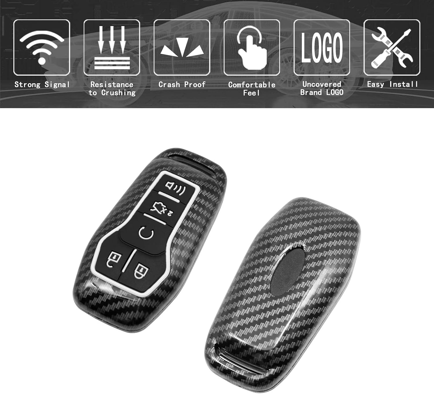 Smart Key Fob Case Cover Compatible with Ford Edge Explorer F-150 F-250 Fusion Mondeo Taurus for Mustang for Lincoln MKC MKX MKZ Silicone Rubber Luminous Black