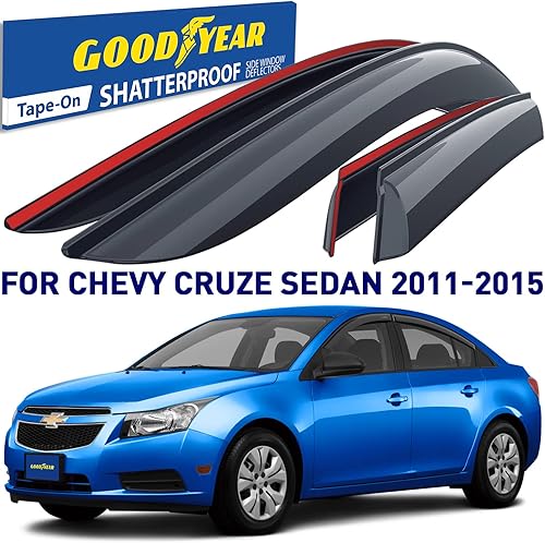 Miniatura 2 de Goodyear Deflectores de ventana inastillables para Chevrolet (Chevy) 2011-2015 Cruze Sedan, protectores de lluvia adhesivos, viseras de ventana,