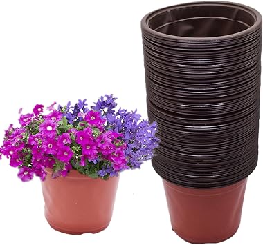 100 PCS 6 Inches Plastic Plant Nursery Pots, Reusable Plastic Pots for Succulents, Seedlings, Cuttings, Transplanting,Seedlingswith Drainage Holes