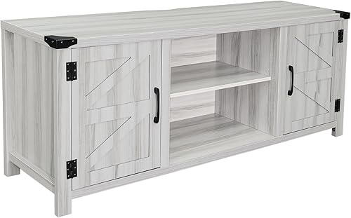 Miniatura 12 de EMMA + OLIVER Troyer - Soporte de TV estilo granero para televisores de hasta 65 pulgadas, color blanco lavado con centro de entretenimiento Roble