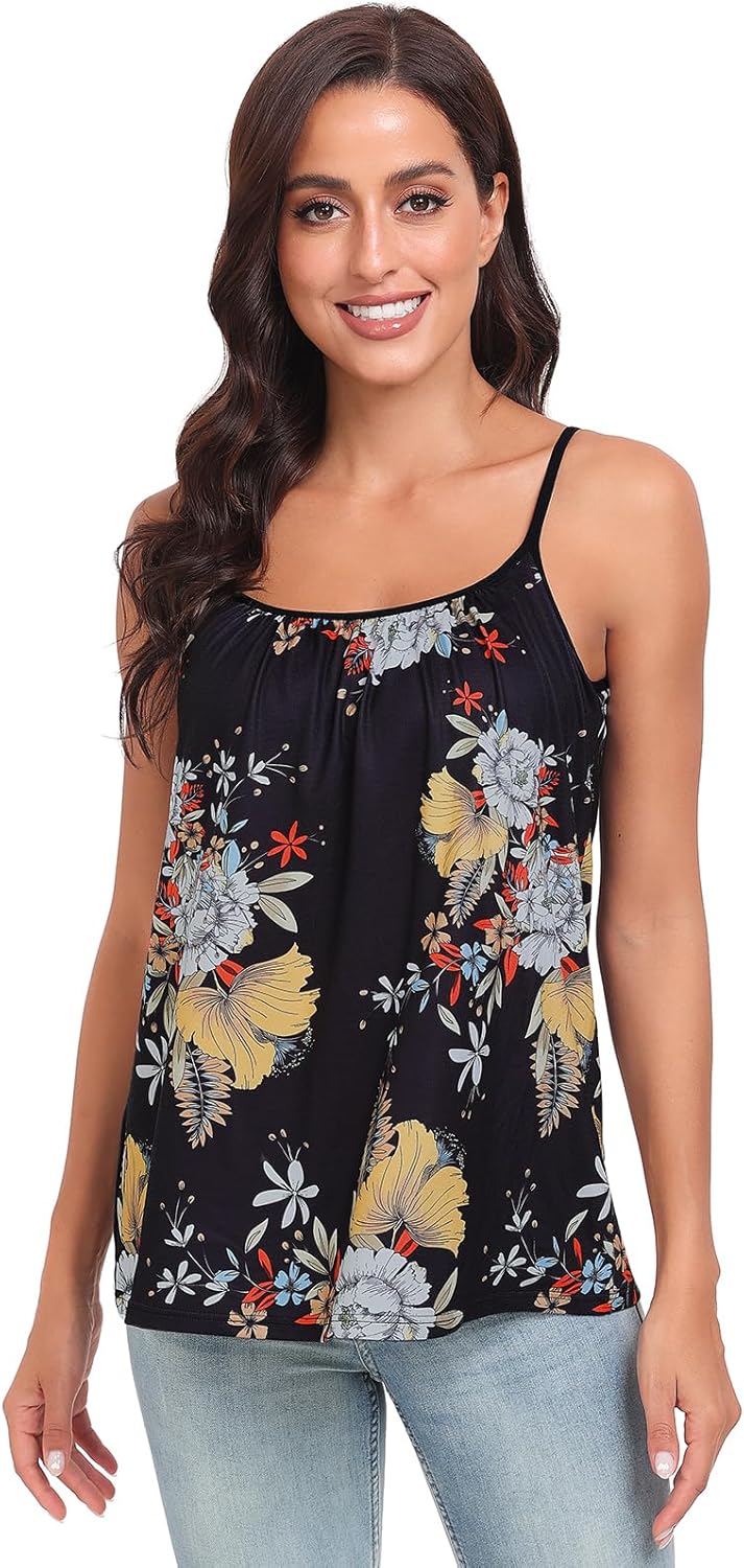 Air Curvey Camisole for Women Bulid in Bra Casual Flowy Cami Adjustable Spaghetti Strap Tank Top Pleated Loose Fit S-XXXXL - Image 2