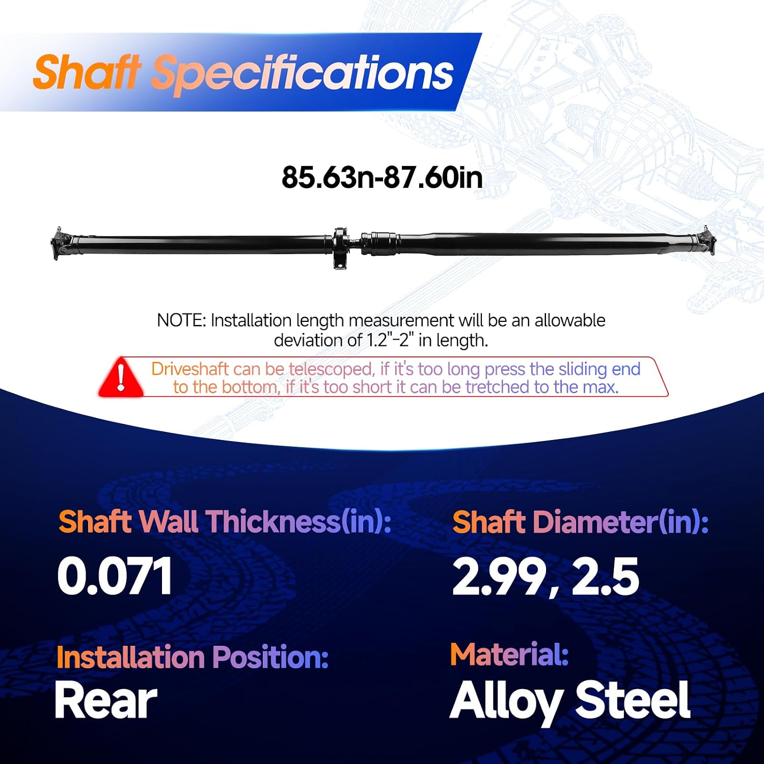 936-025 Rear Drive Shaft Prop Shaft Driveshaft Assembly 85.63''-87.6'' Fit for Acura MDX, ZDX, 2010 2011 2012 2013, V6 3.7L Sport Utility, OE 40100STXA52, 40100-STX-A52