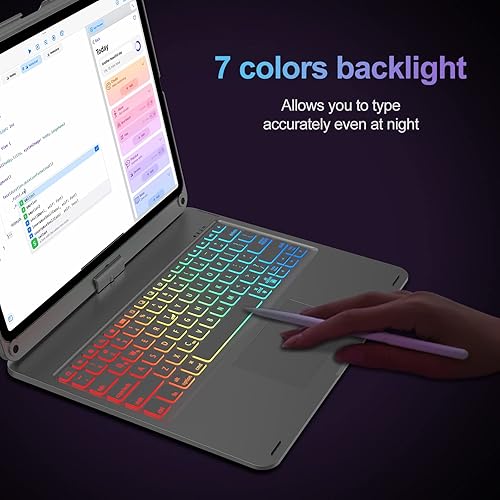 Vista 10 de Funda con teclado táctil para iPad Air 13 M2 2024, iPad Pro 12.9 con teclado de 6ª/5ª/4ª/3ª/3ª generación, trackpad, rotación de 360°, cubierta