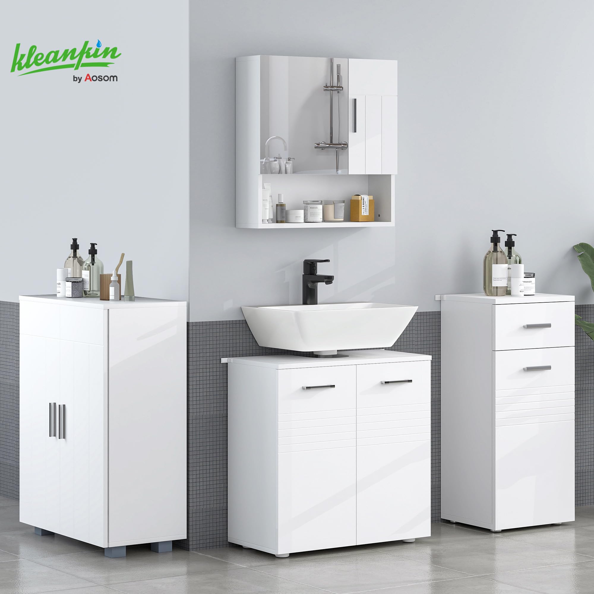 kleankin Armario Auxiliar de Baño con Puerta Cajón 35x30x77,5 cm Blanco | Mueble de Baño de Suelo, Estante Ajustable, para Salón Dormitorio Aseo