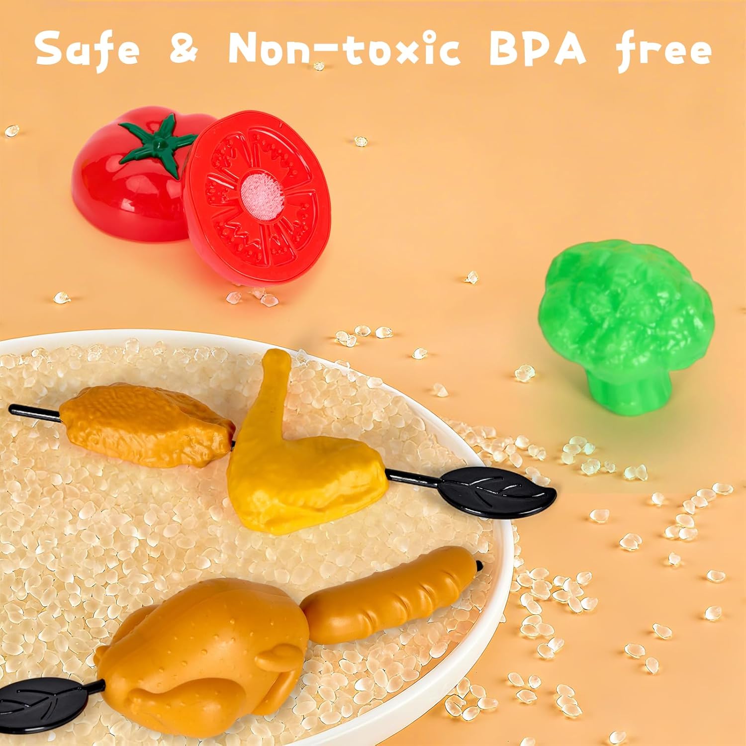 60Pcs Kids Mini Play Kitchen Accessories, Pretend Cooking Play Set with Cookware, Tableware & Fruit & BBQ Sets, Learning Gift for Boys, Girls, Toddlers,Yellow - Image 9