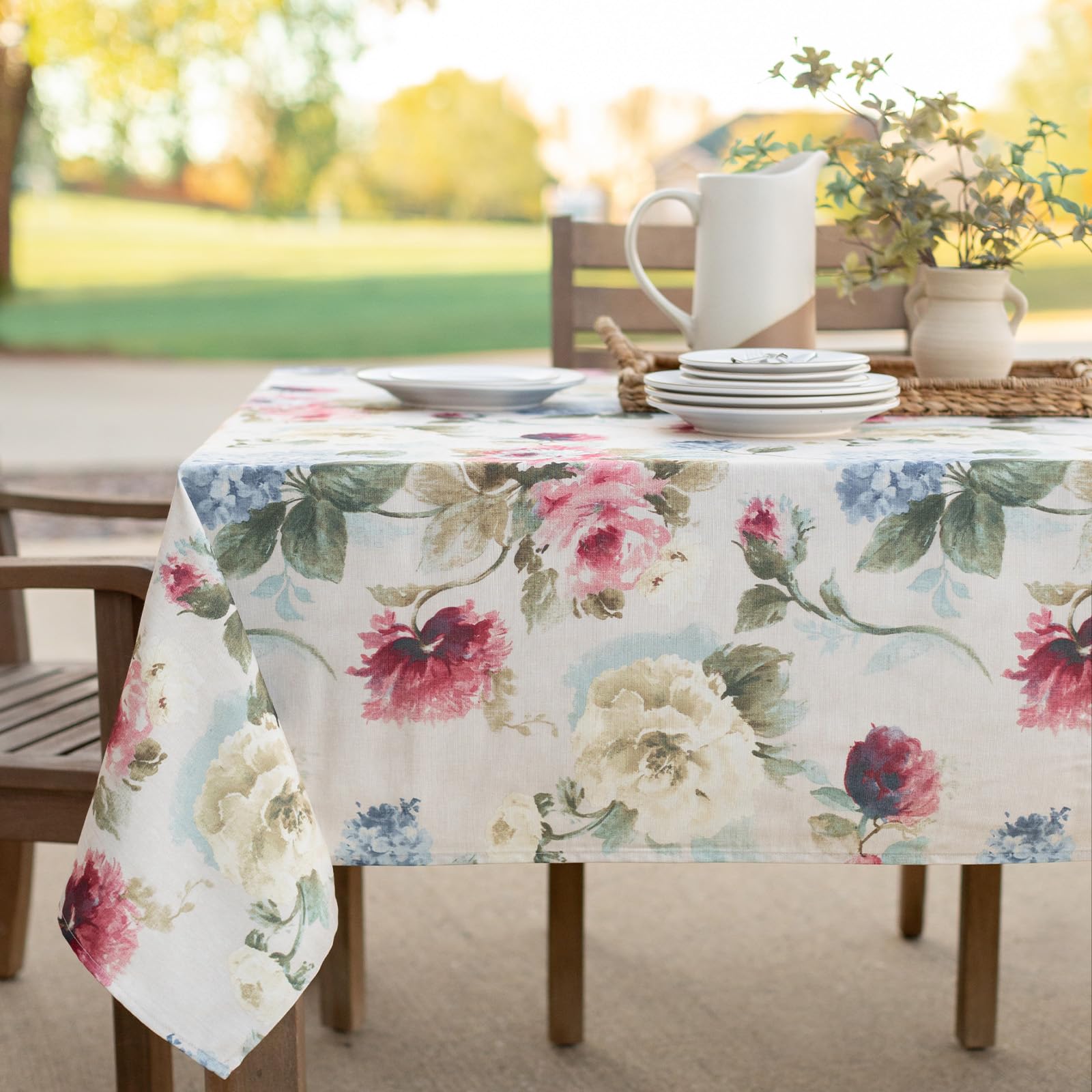 Benson Mills Spillproof Spring/Summer Durable Heavyweight Fabric Indoor Outdoor Tablecloth, Washable Table Cloth for Rectangle Tables, Picnic/Patio Table Covers (52" x 70" Rectangular, Pamona)