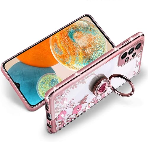 Miniatura 5 de Funda para Galaxy A23 5G, Samsung A23 5G para mujer, con purpurina, suave, brillante, linda mariposa, corazón, floral, transparente, funda