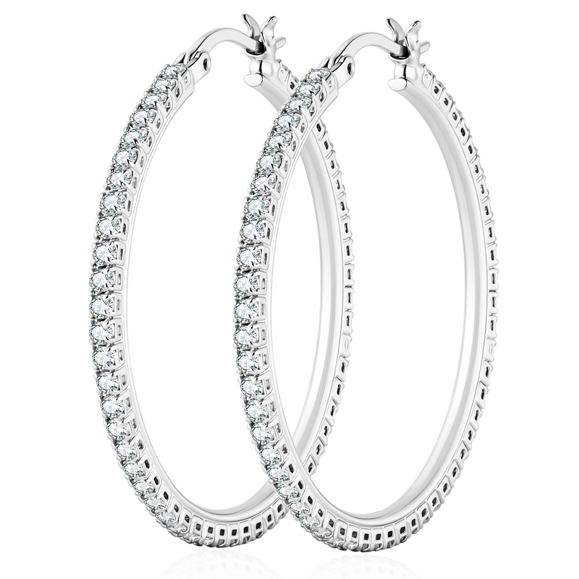 2MM Silver-Plated Cubic Zirconia Hoop Earrings Hypoallergenic Large Hoops