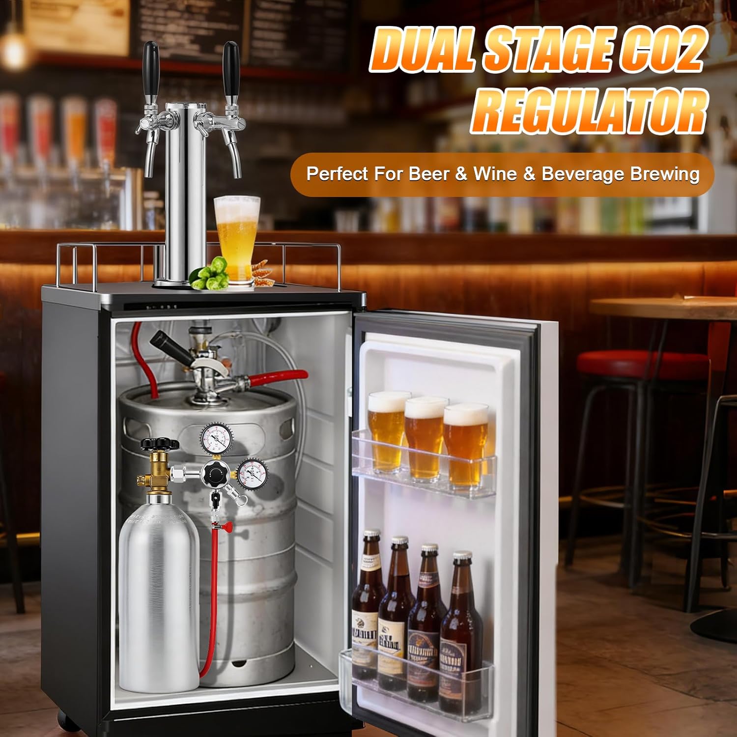 CO2 Regulator Beer Keg Regulator CGA-320 Kegerator Regulator, Dual Gauge Beer Regulator Draft Beer Gas Regulator CO2 Regulator for Kegerator with Precision Control and Safety Valve