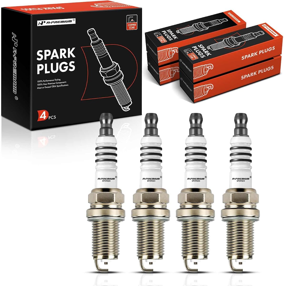 A-Premium Spark Plugs Pack of 4, L4, Compatible with Chevrolet, Fiat | Compatible with Chevrolet Spark 2013-2015 1.2L & Fiat 500 2014-2017 1.4L (Naturally Aspirated)