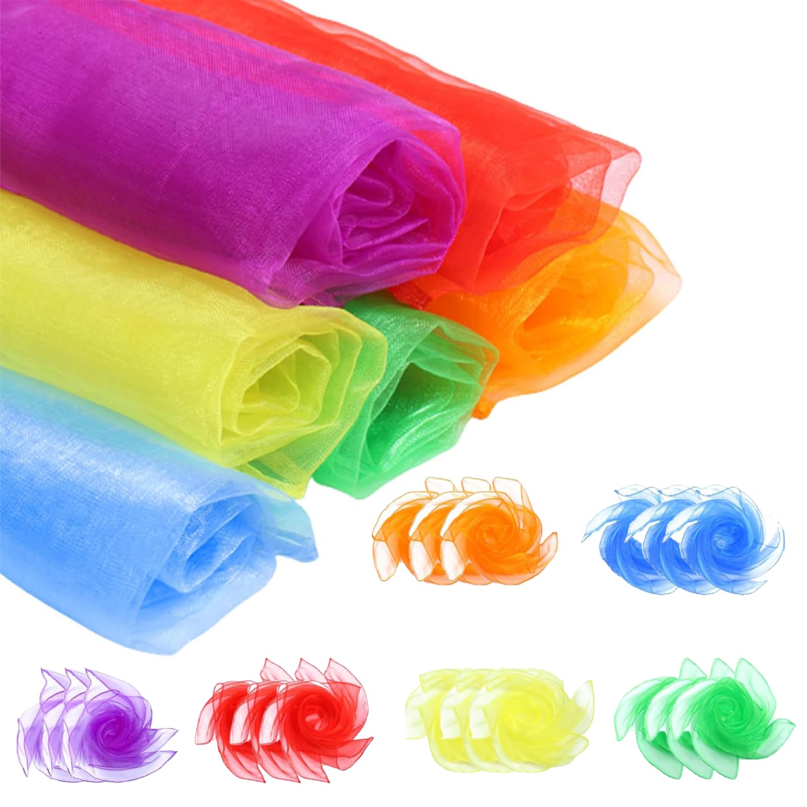Bomxmon 18 Pcs Sensory Scarves, 24 * 24 Inch Square Dance Scarves, Soft Sensory Play Scarves for Play Game Dance Performance (60 × 60 cm, 6 Colors)