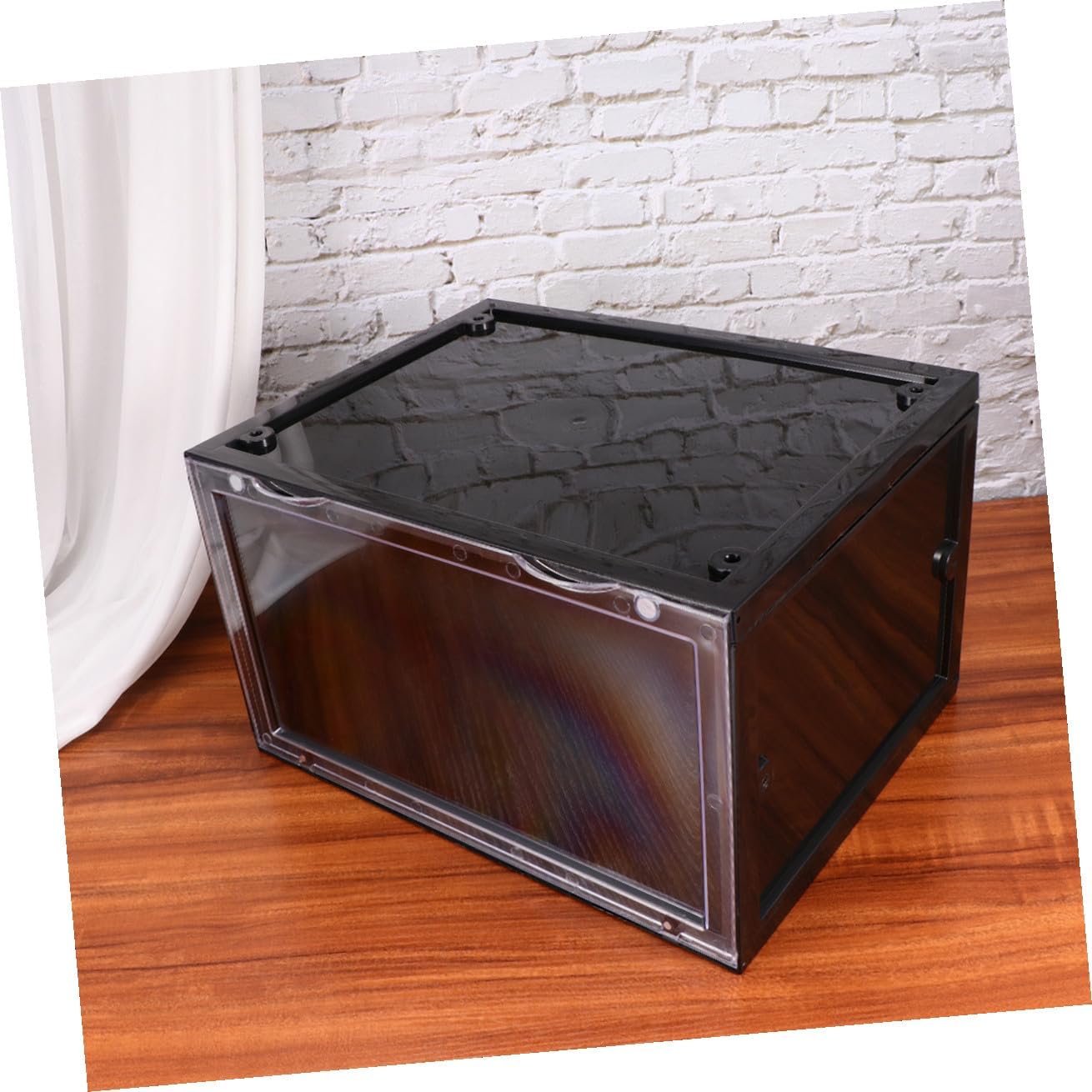 MAGICLULU 1pc Magnetic Type Shoes Organizer Box Display Storage for Sneakers High Heels Boots Stackable Side Open Design for Closet and Entryway Black