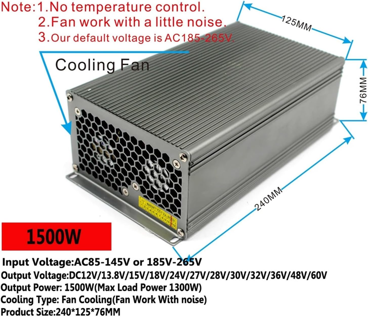 AC to DC 36V 41.6A 1500W Switching Power Supply Drive Transformer for CNC Motors, Industrial Electronic and Electrical Equipment, etc. (Size : AC 185-265V, Color : 36V_1500W Display)