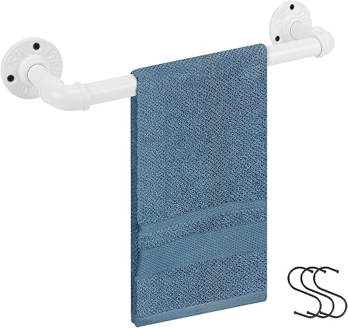 Vista 21 de Soporte de Toallas de Tubo Industrial, Barra de Toallas, Soporte de Toallas de Baño Rústico de Granja para Pared, Resistente (Negro, 45.72 cm)