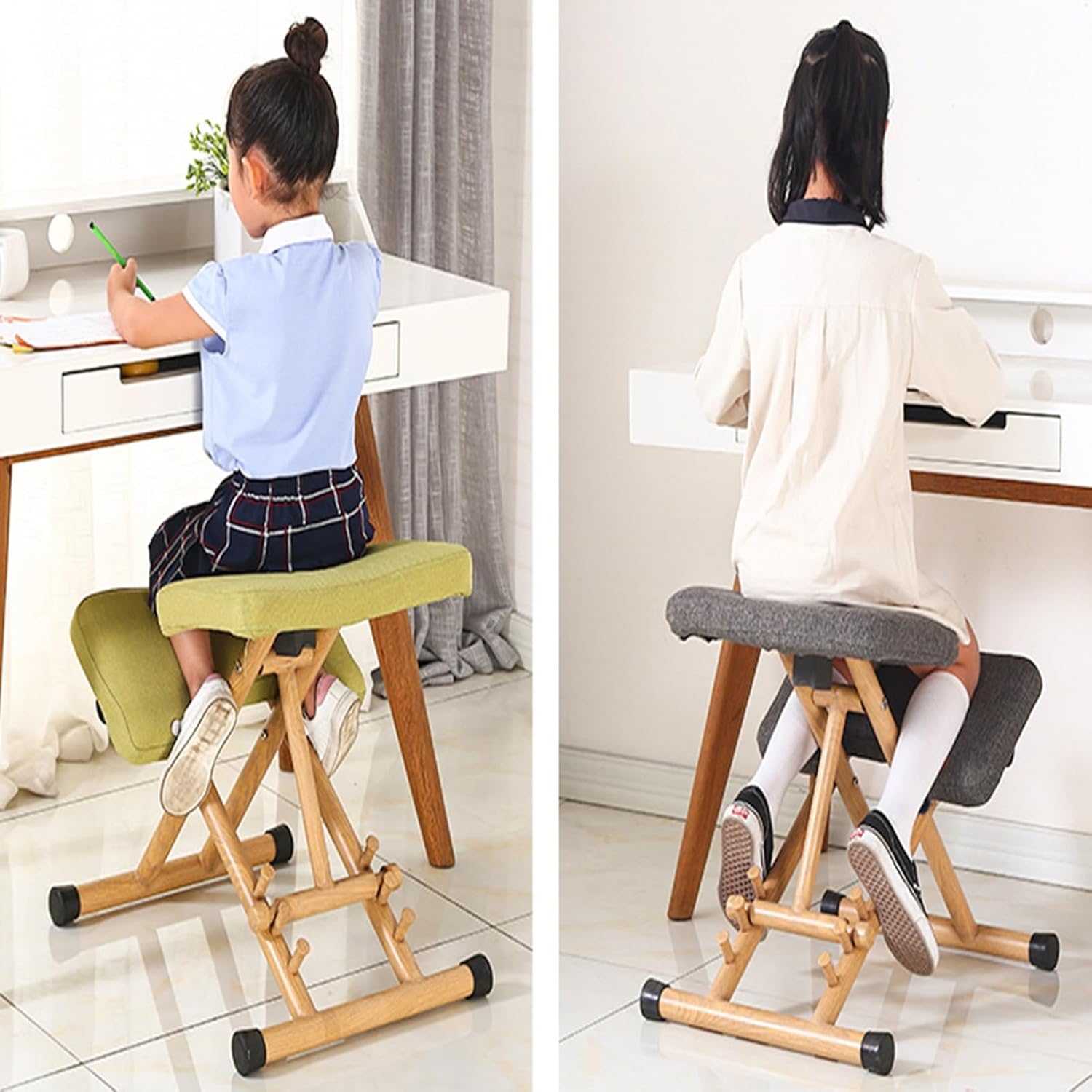 Kneeling Chair, Desk,Ergonomic Posture with Highly Resilient Sponge,Adjustable Height for Home and Office(Green)