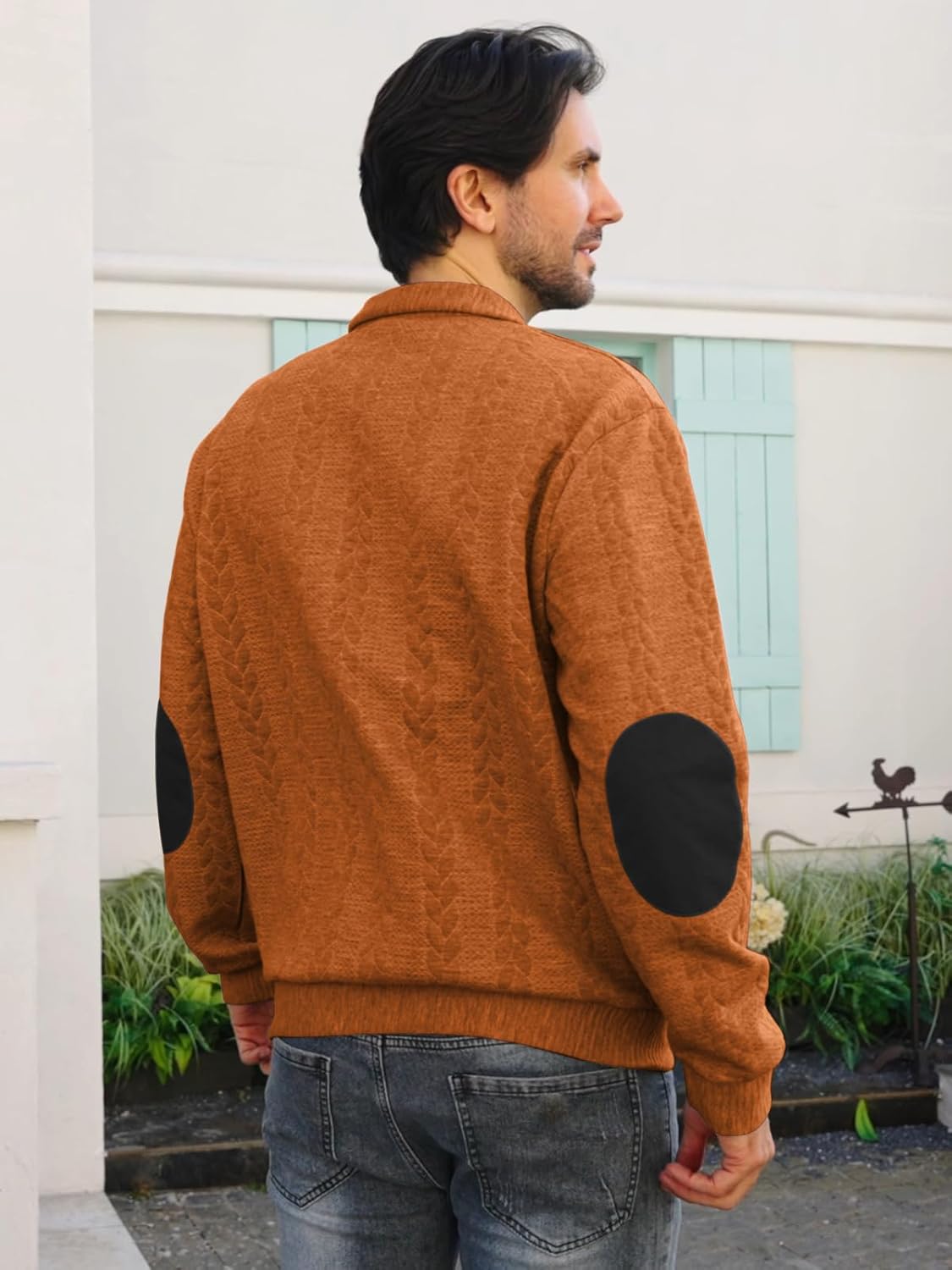 Mens Quarter Button Pullover Quilted Sweatshirt Knit Long Sleeve Mock Neck Sweater Polo - Image 5