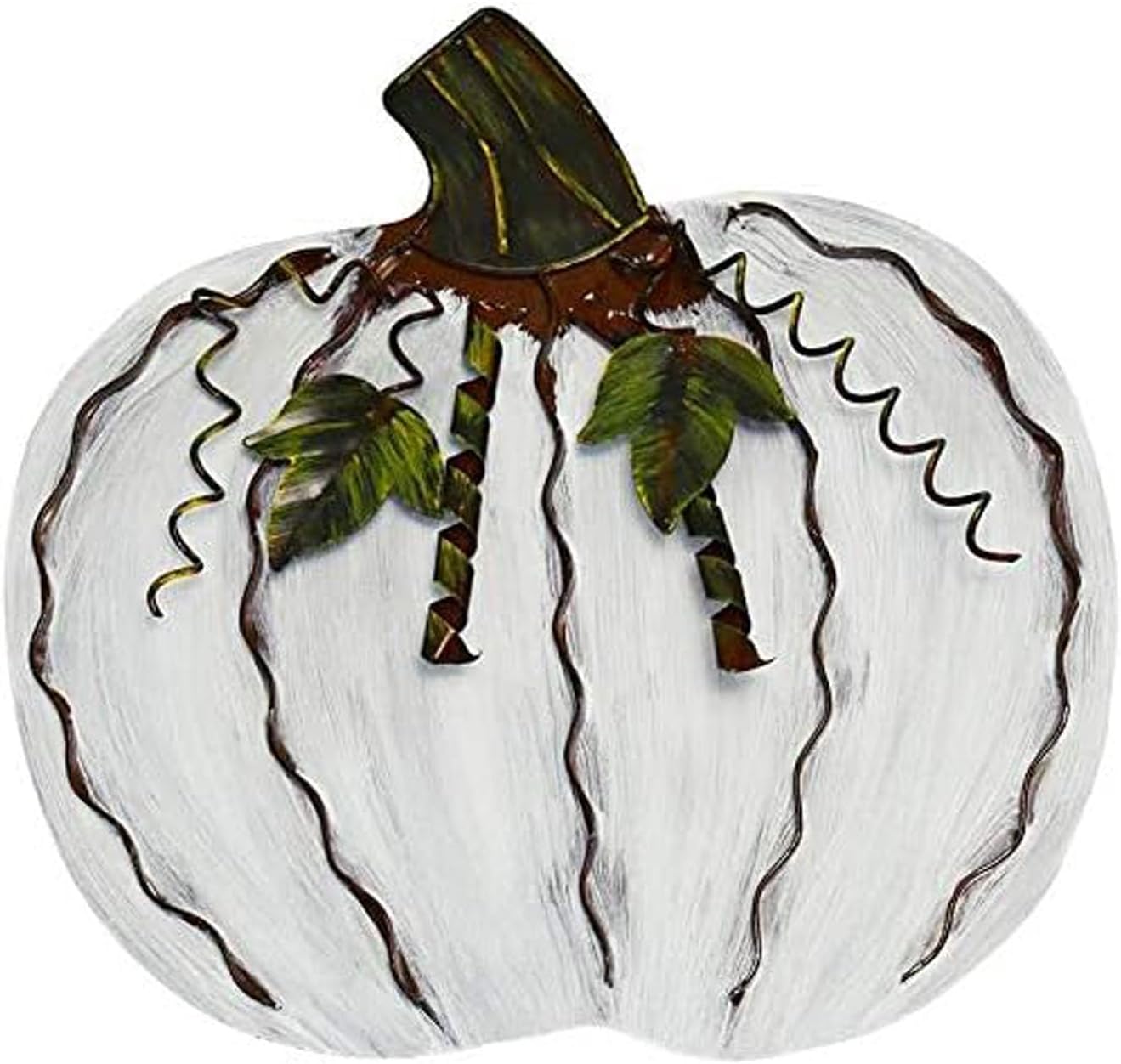 Metal Flat Pumpkin Swired Leaf Free Standing Tabletop Decoration, Fall Harvest Halloween Thanksgiving Indoor Outdoor Décor 12''H (White)