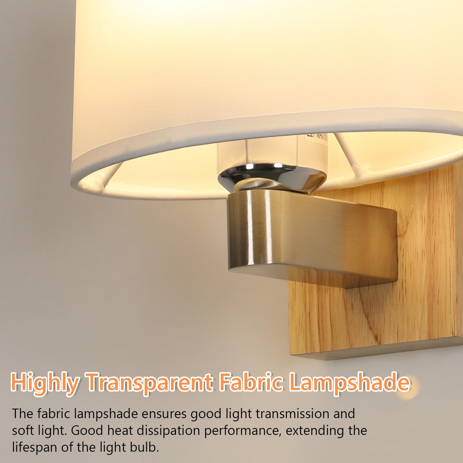 E27 Applique da Parete Interno Legno con Ovale Paralume di Tessuto