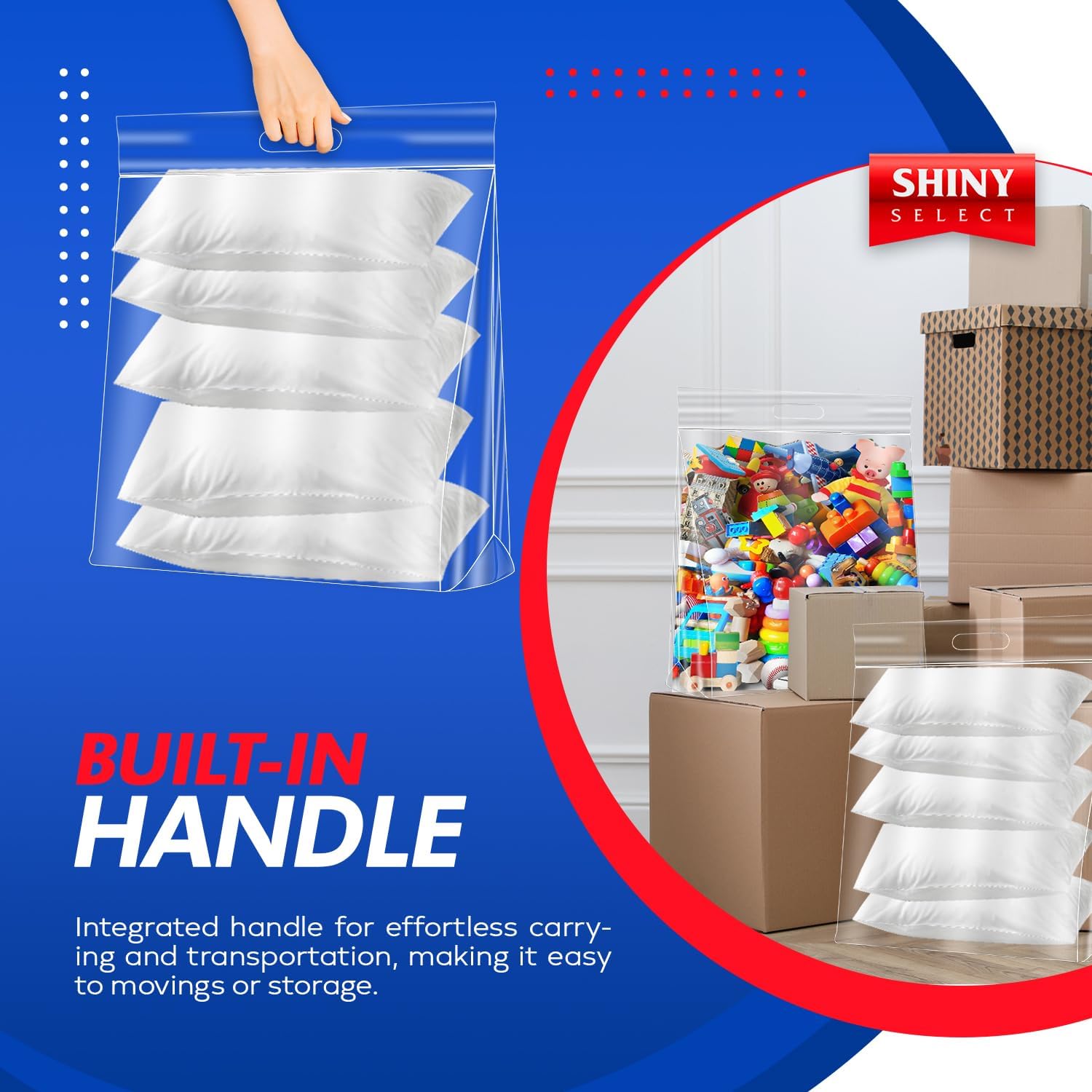 10 Gallon Jumbo Storage Bag w/Handle, Resealable Zipper Top 24x24, 15 Bags – Clear Big Plastic, Extra Large XL, 4 Mil Thick Heavy Duty for Linens, Baby Items, Documents, Sports Equipment