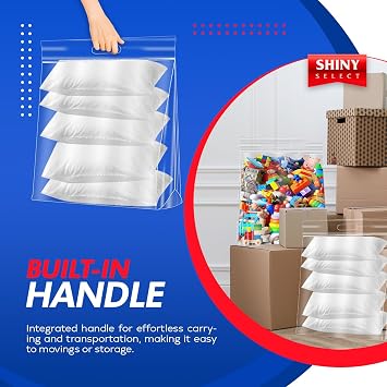 [25 Bags] Jumbo Extra Large Zipper Food Storage Bags with Handle, 10 Gallon Heavy Duty 4 Mil. Thick, Clear, Resealable Bag for Seasonal Clothes Bedding Travel Moving