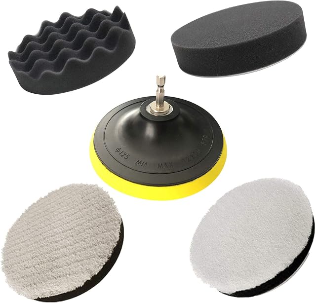 JENABOM Polishing Pads, Car Polishers and Buffers Set Polishing Pads for Drill Professional Wax Paint Clean Polish Compound Sponge Pad Car Polishers Kit with M14 Drill Adapter-125mm 5inch
