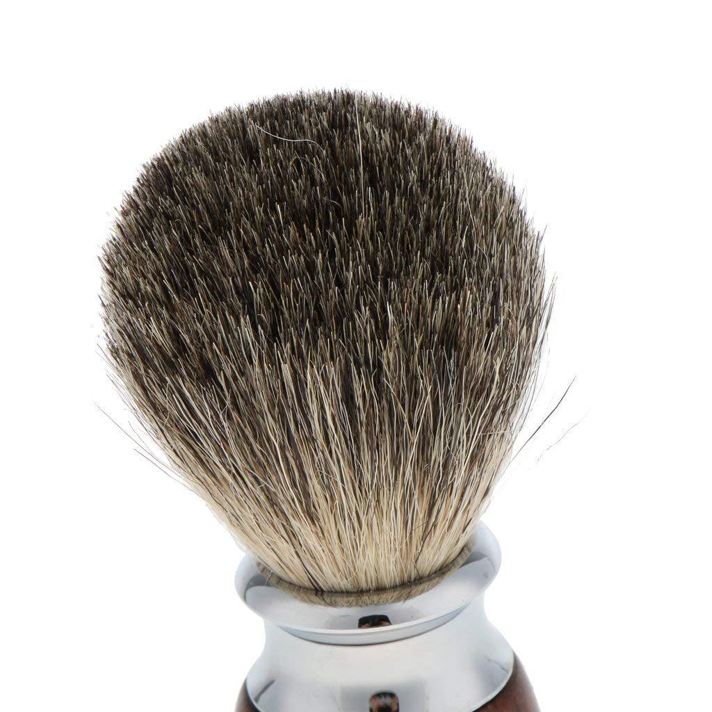 Ensemble de Rasage Rasoir de Sécurité + Blaireau à Barbe + Support de Outil de Rasage en Acier Inoxydable et Bois