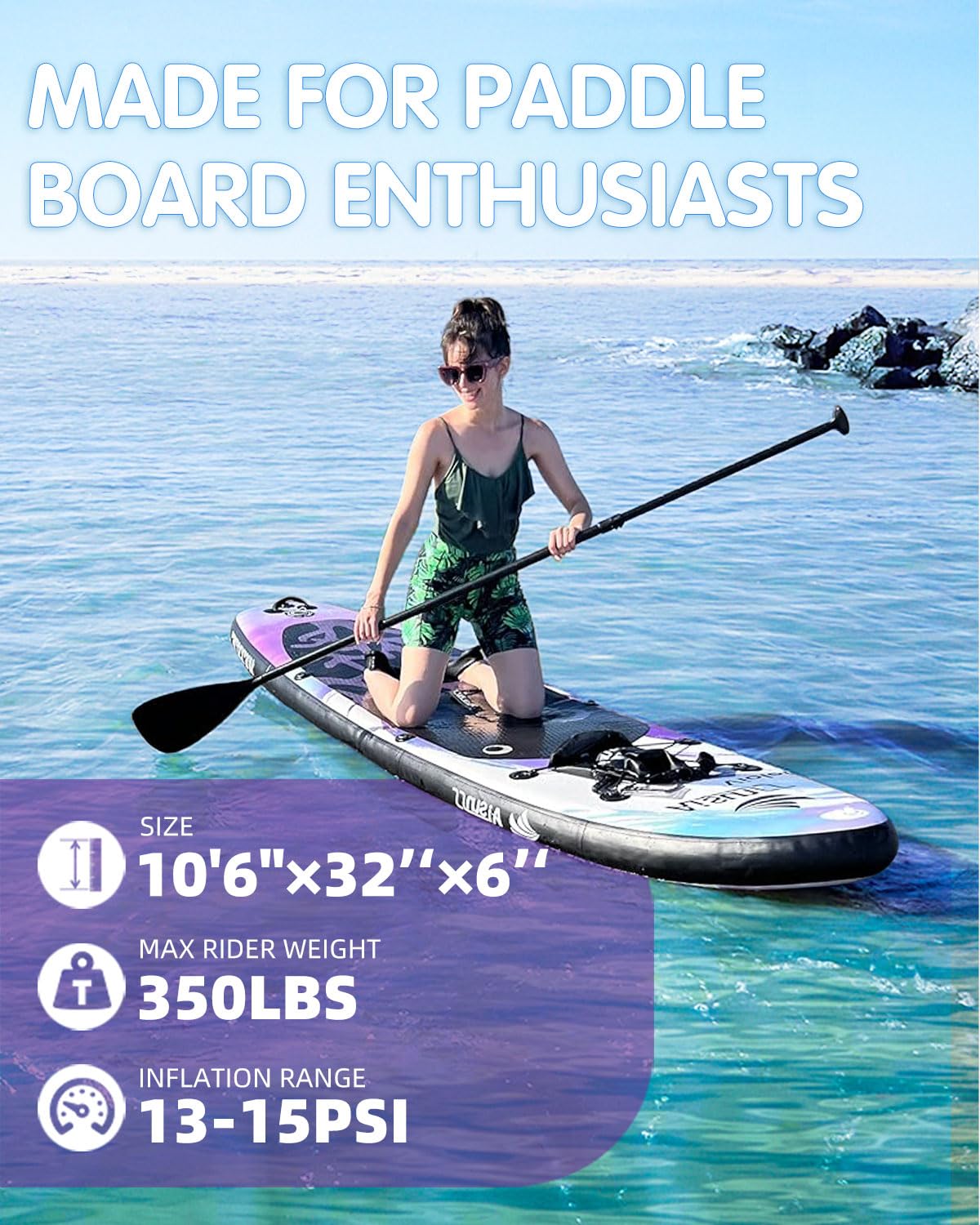 Tavola gonfiabile per adulti, tavola da paddle per tutti i livelli di abilità, ampia tavola da SUP con accessori in primium, include borsa per il trasporto SUP, pompa a mano, borsa