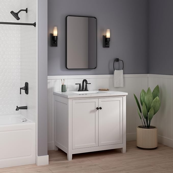 Grifería de baño dos llaves 4 pulgadas negro mate miniatura 6