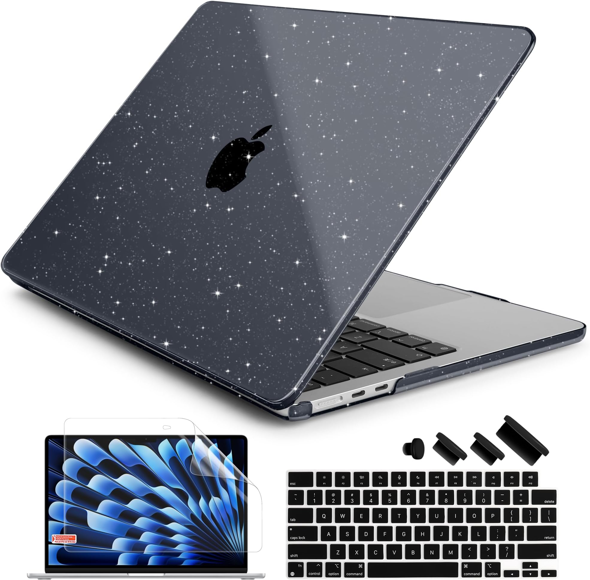 Batianda Compatible with New MacBook Air 13.6 inch Case 2022 with M2 Chip Model A2681, Rubberized Smooth Touch Plastic Protective Hard Shell Case Soft Keyboard Cover, Shiny Black